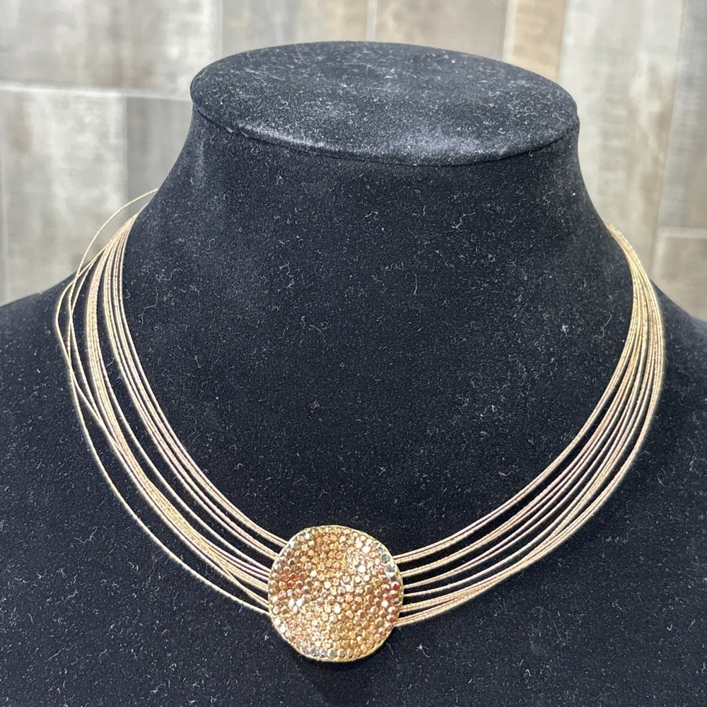 Seasonal Whispers Gold Tone Multi Strand Collar Necklace Rhinestone Statement